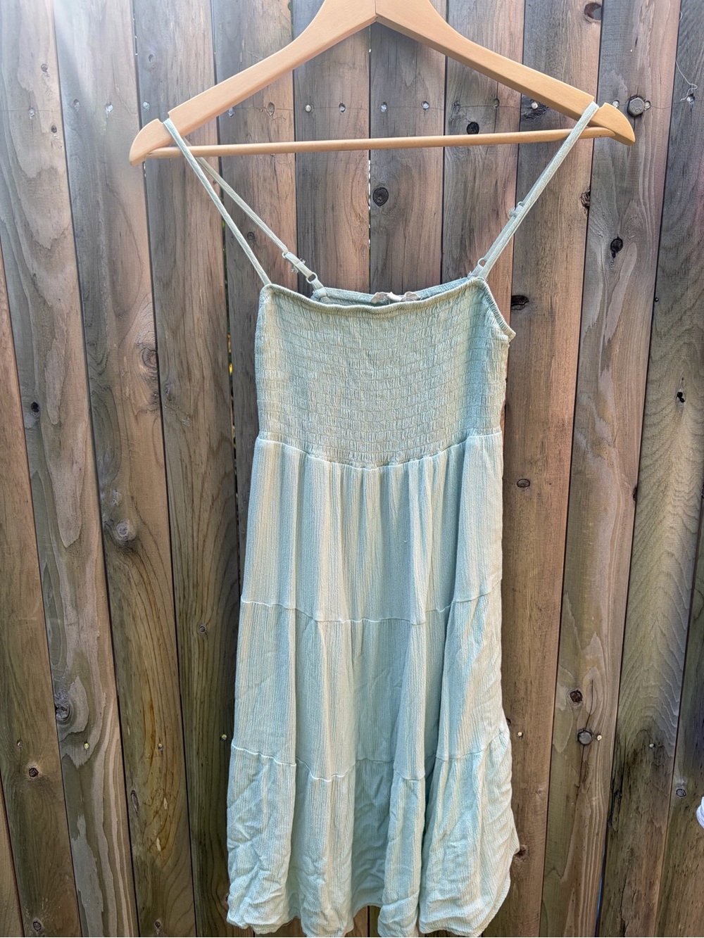 La Hearts Light Sage Tiered Smocked Midi Dress